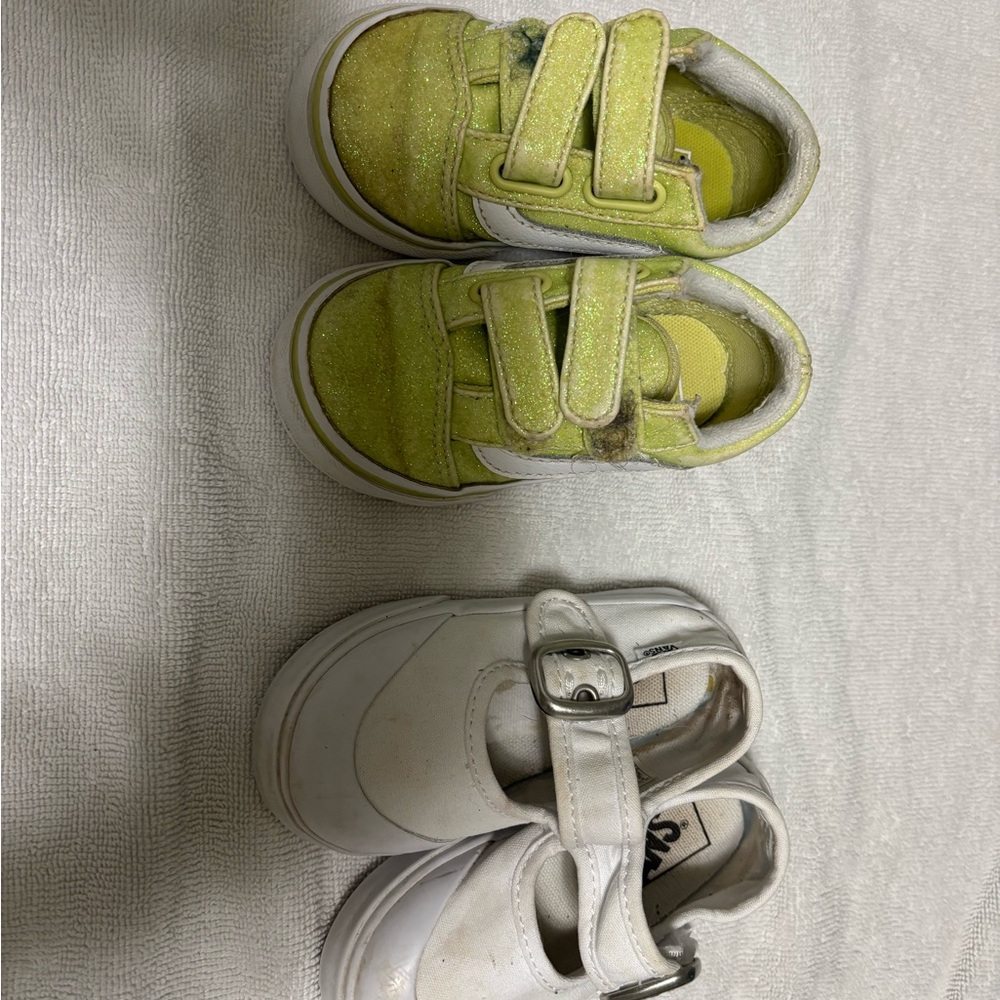Sparkly Lime and Classic White Toddler Vans Sneakers
